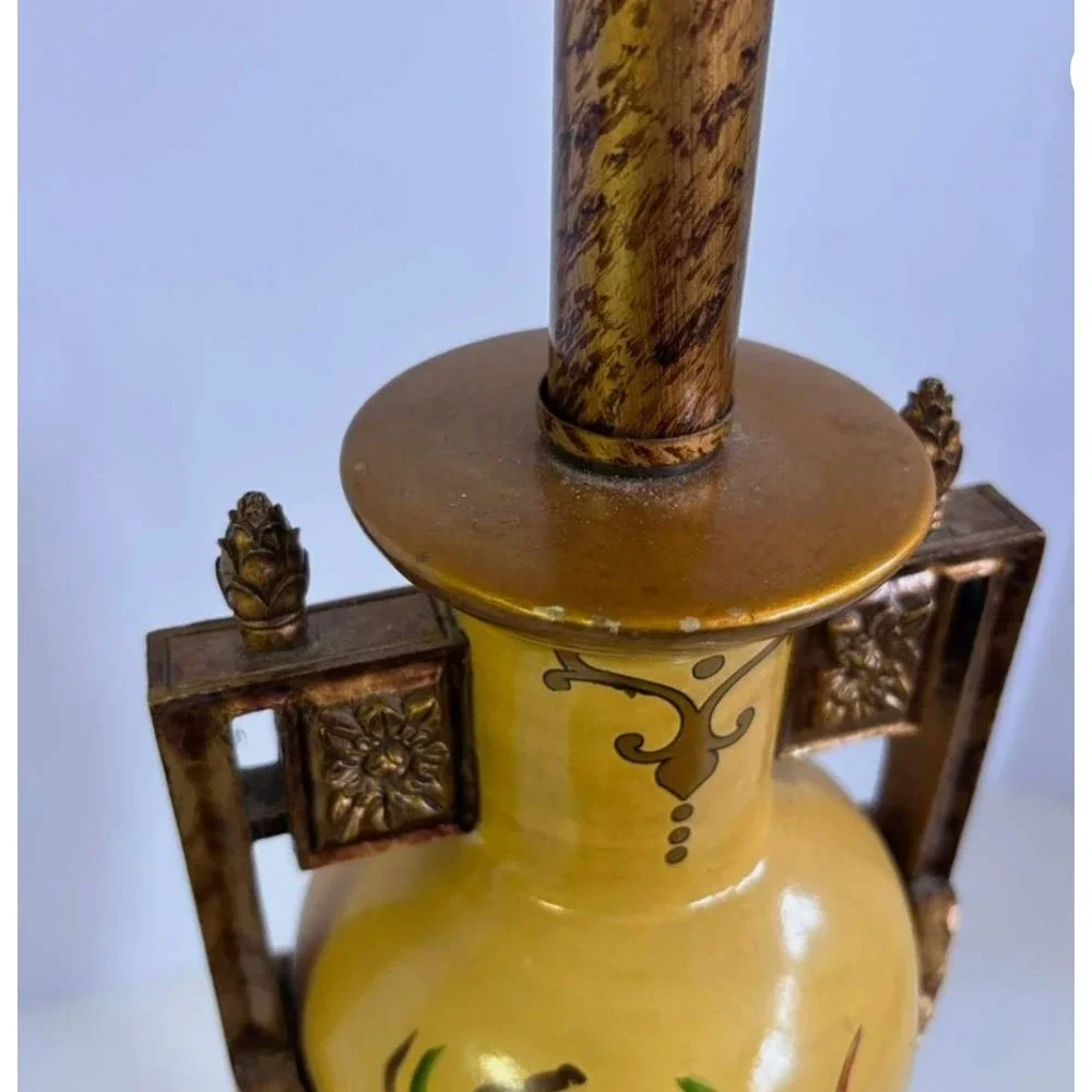 Vintage Berman Hand painted Lamp Yellow Gold Floral Design 25.5